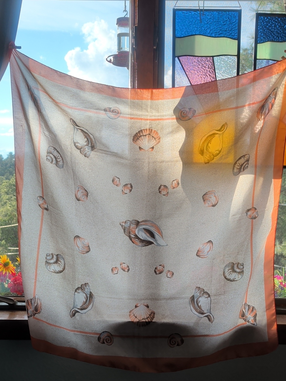 Vintage Avon Seashell Print Scarf - Cream & Peach